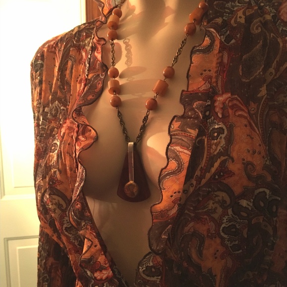 Art Deco Butterscotch/ Chocolate Bakelite Pendant Necklace - Picture 7 of 7